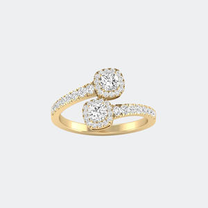 Anillo de compromiso, aniversario y boda con diamante cultivado en laboratorio de 1.00 CTW, corte cojín, engaste pavé, diseño Toi et Moi, chapado en oro, certificado IGI - Product Image 1