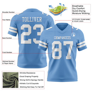 Camiseta de Fútbol Azul Claro Personalizada, Malla Blanca, Sublimación Auténtica, Ropa Deportiva, Logotipo Bordado, Estilo Urbano, Talla Grande - Product Image 3