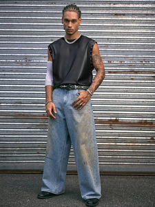 Chaleco de Cuero para Hombre, Camisetas de Cuero PU a la Moda, Camisetas sin Mangas para Motociclistas, Ropa Urbana de Calidad Superior - Product Image 6