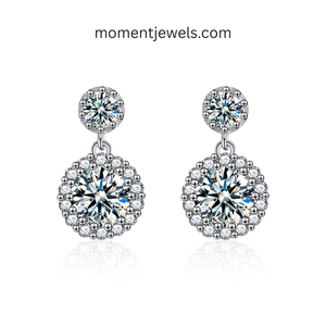 Classic Round Moissanite Drop <b>Earrings</b> 925 Sterling <b>Silver</b> Rhodium Plated Women's Wedding Jewelry - Product Image 3