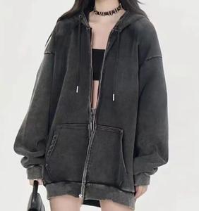 Sweat-shirt unisexe surdimensionné à capuche et fermeture éclair, en polaire anti-plis, couleur unie, style streetwear, tissu 400g, hiver - Product Image 1