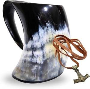 Chope à bière en corne de buffle africain, style Viking médiéval, faite à la main, pour fêtes et restaurants - Product Image 3