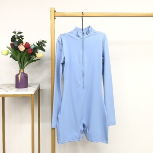 Wholesale Custom Logo Seamless Bodysuit For Women Quarter <b>Zip</b> Short Sleeves GYM Workout Yoga Jumpsuit For Women - Product Image 4