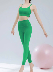 Conjunto de Yoga de 2 Piezas para Mujer, Cintura Alta, con Logotipo en la Cintura, Spandex/Poliéster, Ligero, Transpirable, Ropa Deportiva para Gimnasio y Fitness - Product Image 5