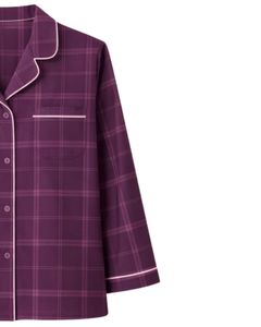 Ensemble de pyjama pour femme en coton doux, à carreaux violets, à manches longues, boutonné, vêtements de nuit, ensemble de vêtements de détente en deux pièces - Product Image 4
