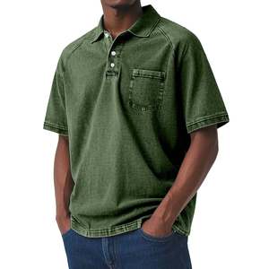 Top Selling Custom OEM Service Logo Acid Washed Men's Polo Shirt Cotton/Polyester Blend Knitted Fabrics with <b>Chest</b> Pockets - Product Image 5