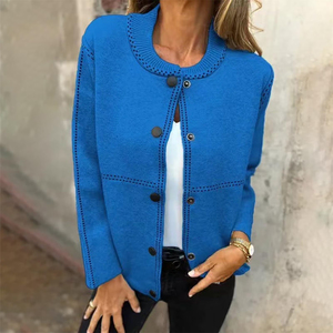 Cardigan décontracté en laine/cachemire pour femme, col Peter Pan, manches longues, tricot élégant anti-boulochage, bleu - Product Image 4