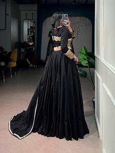 Black Mal Cotton <b>Lehenga</b> Choli with Gold Embroidery Quick Dry Traditional Indian Wedding Dress <b>Women</b> Floor-Length Ethnic Wear - Product Image 3