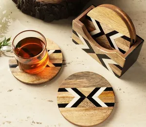 Juego de Posavasos de Madera de Acacia Natural de Alta Calidad, Diseño Bohemio, Hechos a Mano y No Tóxicos, Accesorios de Cocina para Bebidas - Product Image 5