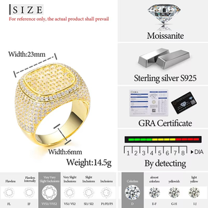 Anillo Unisex de Plata 925 con Baño de Rodio/Oro/Oro Rosa, Moissanita, para Compromiso, Boda, Fiesta, Estilo Hip Hop, Corte Brillante, Engaste de Garras - Product Image 5