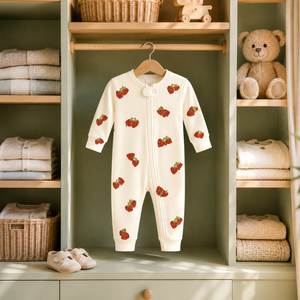 Romper Personalizado para Bebé Unisex de Manga Larga, 100% Algodón Interlock |   Estampado de Fresas, Cierre de Dos Vías, Suave, Transpirable, Lavable, Para Todas las Estaciones - Product Image 4