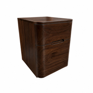 Table de chevet élégante en teck massif, design moderne et courbé, finition brun foncé, 2 tiroirs, pour chambre à coucher, hôtel - Product Image 2