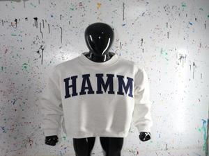HAMM ASH GREY <b>Mock</b> <b>Neck</b> Sweatshirt 100% BLUE Applique Embroidery wide <b>neck</b> Sweatshirt Finer Threads - Product Image 5