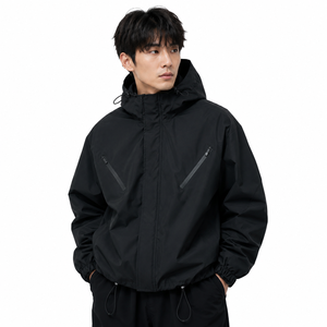 Chaquetas para Hombre con Logotipo Personalizado, Chaqueta Impermeable Negra con Capucha, Cortavientos Transpirable para Exteriores, Proveedor Mayorista OEM ODM - Product Image 1
