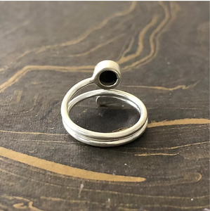 Minimalist Black Onyx <b>Ring</b> 925 <b>Sterling</b> <b>Silver</b> - Round Bezel <b>Set</b> Adjustable Wrap <b>Ring</b> Solitaire Band for Her - Product Image 4