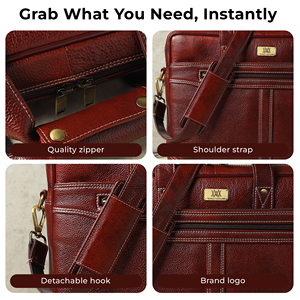 Sac pour ordinateur portable en cuir véritable de qualité supérieure WRIZA pour hommes |   Sac messager de voyage d'affaires de luxe durable de 15,6 pouces avec bandoulière réglable - Product Image 4