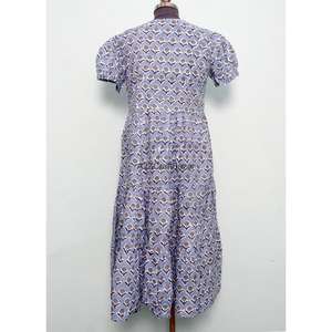 Robe trapèze mi-longue en coton indien imprimé à la main, col en V, manches courtes, pour femme, idéale pour les fêtes, les vacances d'été à la plage - Product Image 6