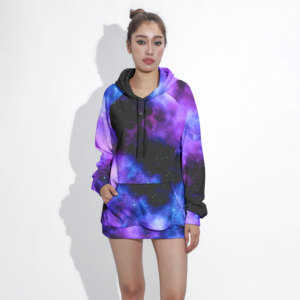 <b>Women's</b> Galaxy Printed Hooded <b>Sweatshirt</b> Long Sleeve Pullover With Pockets Breathable Knitted Short Length Autumn Wear - Product Image 1