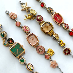 Montre-bracelet à quartz unique rétro personnalisée pour femmes, or rose, émail floral, cristal, chaîne réglable, cadran analogique, bijoux élégants - Product Image 6