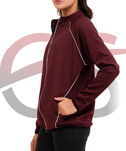 <b>Women's</b> Maroon Full Sleeve <b>Zip</b>-<b>Up</b> Jacket With Contrast Binding Breathable Polyester Cotton Activewear Regular Fit Solid Color - Product Image 4