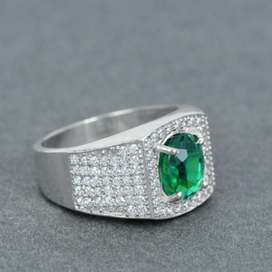 Green <b>Emerald</b> Gemstone <b>Ring</b> 925 Sterling <b>Silver</b> Wedding <b>Ring</b> For Men's - Product Image 3