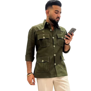 Camisa Casual para Hombre, Estilo Caza, Confeccionada con Tela de Lino 100% Premium, Teñido Liso, Diseño Sólido, Ecológica y Transpirable - Product Image 1