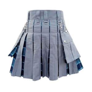 Kilt écossais moderne plissé en coton gris robuste, style Edzell Tartan, avec poches cargo, pour un look mode et authentique - Product Image 2