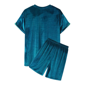 ACTIVE SPORTSWEAR Conjunto de Dos Piezas Personalizado de Primavera Casual con Cuello Redondo, Manga Corta, Holgado, Transpirable, para Hombre, de Terciopelo, con Pantalones Cortos Lisos de Talla Grande - Product Image 2