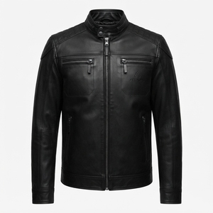 Chaqueta de Lona y Cuero PU para Hombre, Estilo Casual, Cuello Alto, Corte Ajustado, Suave, Ligera, Transpirable, Moda Otoñal, Estilo Motociclista - Product Image 1