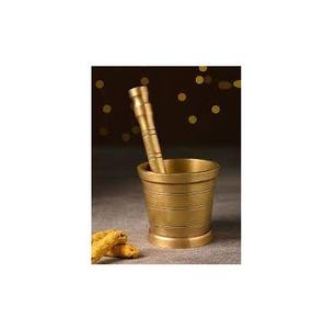 Bold Blossom Brass Mortar Pestle Set Unpolished Manual Spice <b>Grinder</b> <b>Herb</b> Mallet Food Grade Dishwasher Safe Made in India - Product Image 3