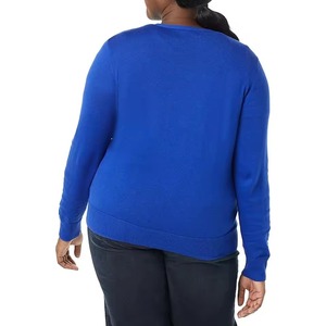 Pull en maille uni à manches longues et col en V avec logo frontal, respirant, en polyester/coton, pour femme, qualité HIGH STREET, hiver - Product Image 5
