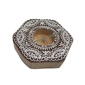 Wooden Hexagonal <b>Tea</b> <b>Light</b> <b>Candle</b> Holder With Hand Carved Design for Party and Events Decoration - Product Image 2
