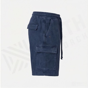 Shorts cargo personnalisés en coton 100% 280 GSM, poids lourd, couleur personnalisée, logo imprimé à l'écran, cordons longs, pour hommes, OEM ODM - Product Image 3
