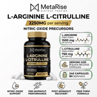 Capsules d'arginine L-citrulline naturelles OEM 2250 mg par portion, favorisent la digestion et l'énergie, 240 capsules par flacon pour adultes