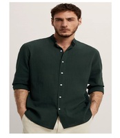 Conjunto de Camisa y Pantalón de Color Sólido para Hombre, Cuello Mao, Ligero, Transpirable, Manga Larga, a la Moda