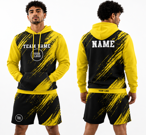 Conjunto de Sudadera con Capucha Sublimada Personalizada para Hombre, Amarillo y Negro, Estilo Deportivo Urbano, Estampado Transpirable, Forro Polar de Poliéster, Logotipo Frontal, Ropa de Verano - Product Image 1