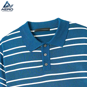 <b>Men's</b> Striped Knitted Polo Shirt Short Sleeve Casual Blue White Pattern Regular Fit Breathable Fabric Athletic Fit Polo Shirts - Product Image 6
