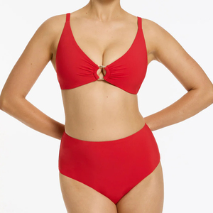 Whole Sale Cross Hanging High Waist Bikini Anti-Bacterial Micro Bra Solid Front Sexy Women Bandage Two Piece <b>Thong</b> Swimsuit - Product Image 5