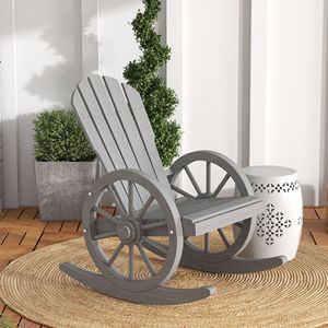 Sedia a dondolo in legno con schienale a doghe, oversize, per esterni, colore grigio ardesia - Product Image 2