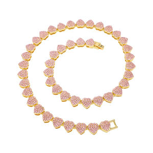 Heart Cut Lab Grown Crystal Hip Hop <b>Statement</b> <b>Necklace</b> 10K Gold Plated Third Party Certified Unisex Luxury Party Jewelry - Product Image 2
