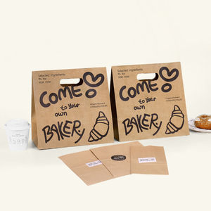 Custom Pattern Biodegradable Kraft Food Paper <b>Bags</b> with Handles for Takeaway, Baking, and <b>Bread</b> - Product Image 1