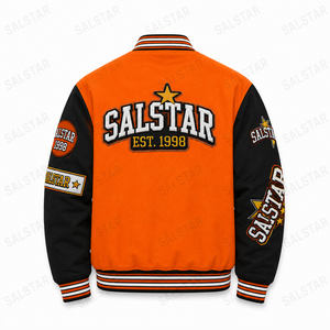 Custom Varsity Jacket <b>Men</b>’s Orange Black Baseball <b>Bomber</b> Jacket Embroidered Letterman Jacket OEM Private Label Streetwear - Product Image 4