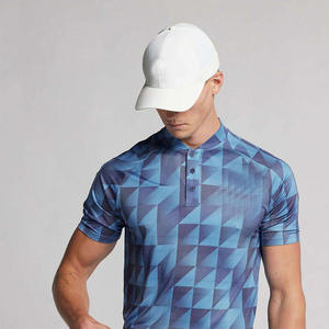 Ensemble polo et short pour homme à imprimé géométrique, motif abstrait bleu, tenue décontractée d'été en deux pièces - Product Image 5