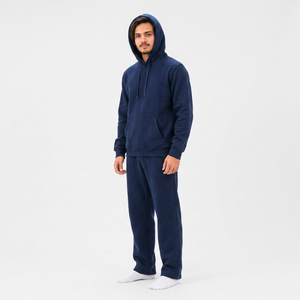 Chándal Unisex Azul Marino con Capucha, Manga Larga, Color Sólido, Algodón, Ropa Casual, Bolsillos Laterales, Corte Regular, Ropa Urbana de Invierno, Estampado - Product Image 2