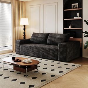 Set Divano in Tessuto Corduroy a 3 Pezzi da 180 cm, con Divanetto e Divano Lungo, Seduta Profonda, per Soggiorno, Camera da Letto, Sala Conferenze, 1 Pezzo, Nessun Montaggio Richiesto - Product Image 5