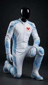 Mono de Motociclismo para Hombre, Color Blanco y Verde Azulado, Bloques de Color, Nailon, para Todas las Estaciones, Manga Larga, de una Pieza - Product Image 2