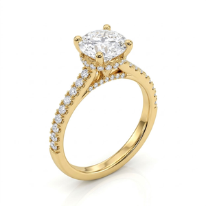 Bague de fiançailles ovale en diamant pour femme, or massif 14 carats, halo de pierres latérales, luxe, certifiée IGI, cadeau d'anniversaire de mariage - Product Image 1
