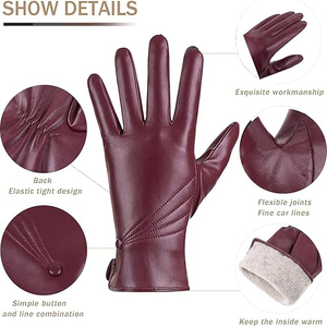 Gants de mode pour femmes en cuir PU, longueur poignet, compatibles écran tactile, détection de la pression, doublure en coton respirant et écologique, pour la conduite hivernale - Product Image 4