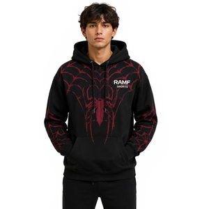Sweat-shirt à capuche unisexe décontracté épais avec patchwork araignée et applique brodée, 100 % coton molletonné respirant, pull d'automne - Product Image 5