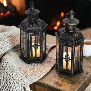 Lanterne vintage porte-bougie suspendue en fer, lanterne nordique, lanterne rustique pour centre de table de mariage - Product Image 4